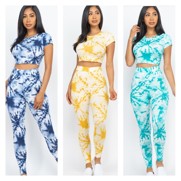 Aqua Tie Dye Crop Top Leggings Set - Picture 3 of 3